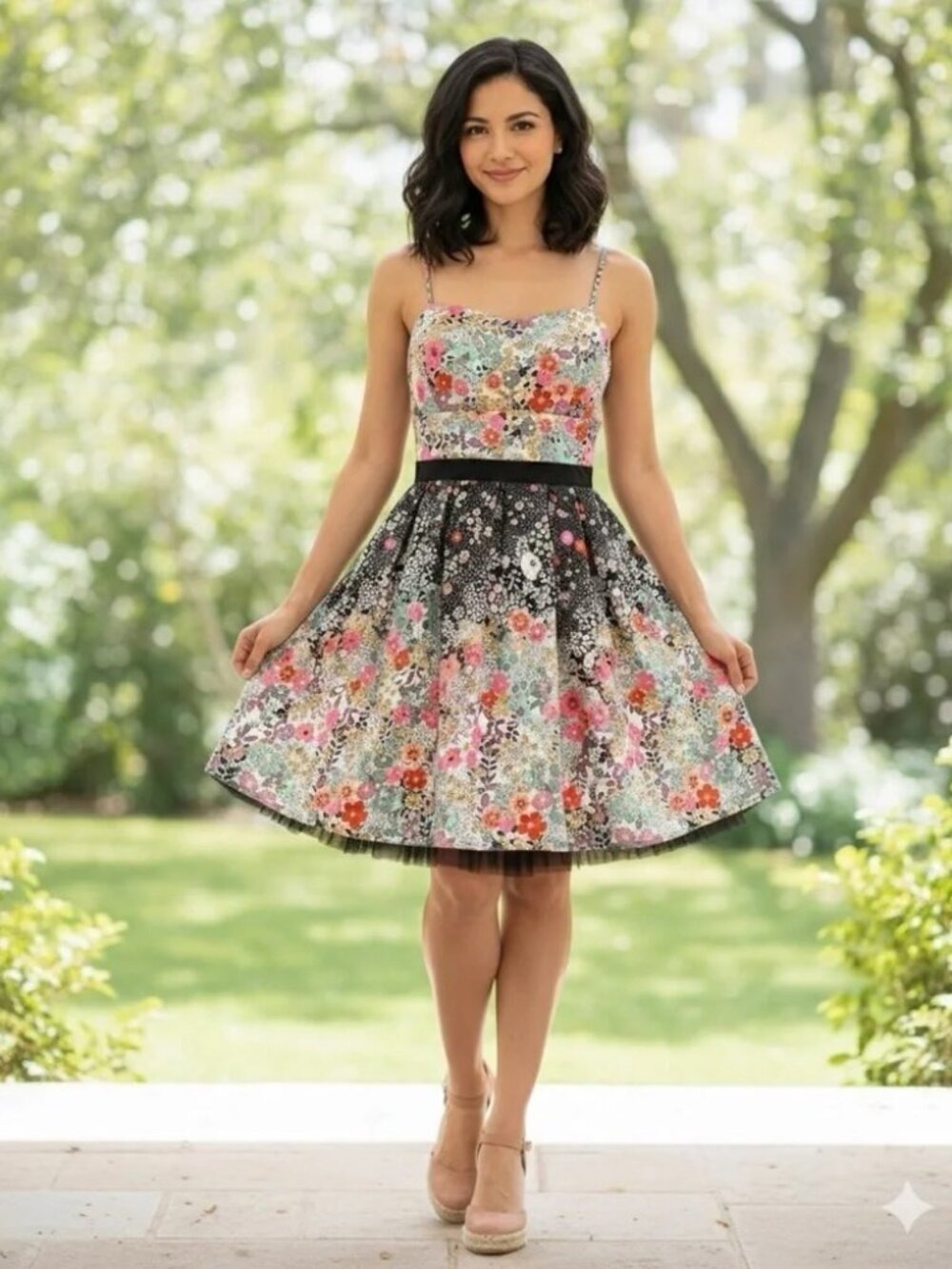 NEW Emerald SundaeTulle Layered Multi Floral Tea Dress Size 11 (Fits US 8)